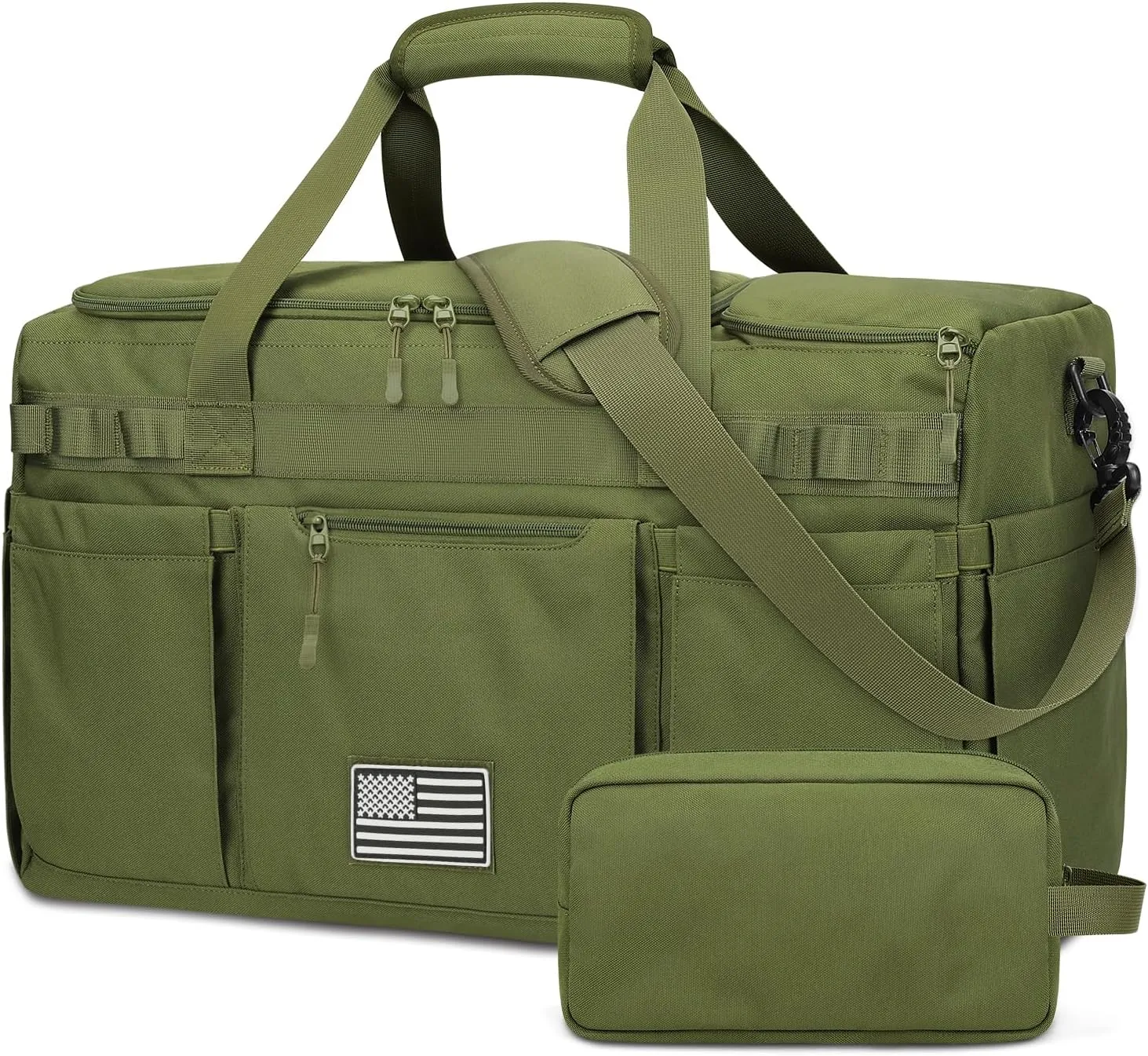 ZOMFELT Gym Bag for Men Women, Tactical Travel Duffel bag with Removable Dividers & Shoe Compartment, Weekender Carry on Bag with Toiletry Bag, Overnight Range Bag for Workout Soccer Yoga Gym, Green
